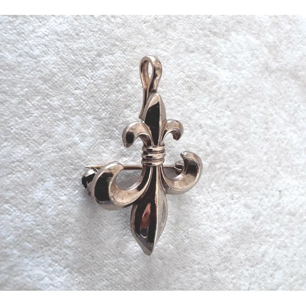 Vintage 12K RGP Gold Filled Fleur De Lis Brooch Pendant Convertible Pin